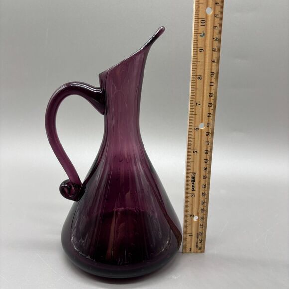 Rainbow Glass Company Amethyst Bullicante Pitcher Ewer Mid Century Modern 1960s - Picture 6 of 8